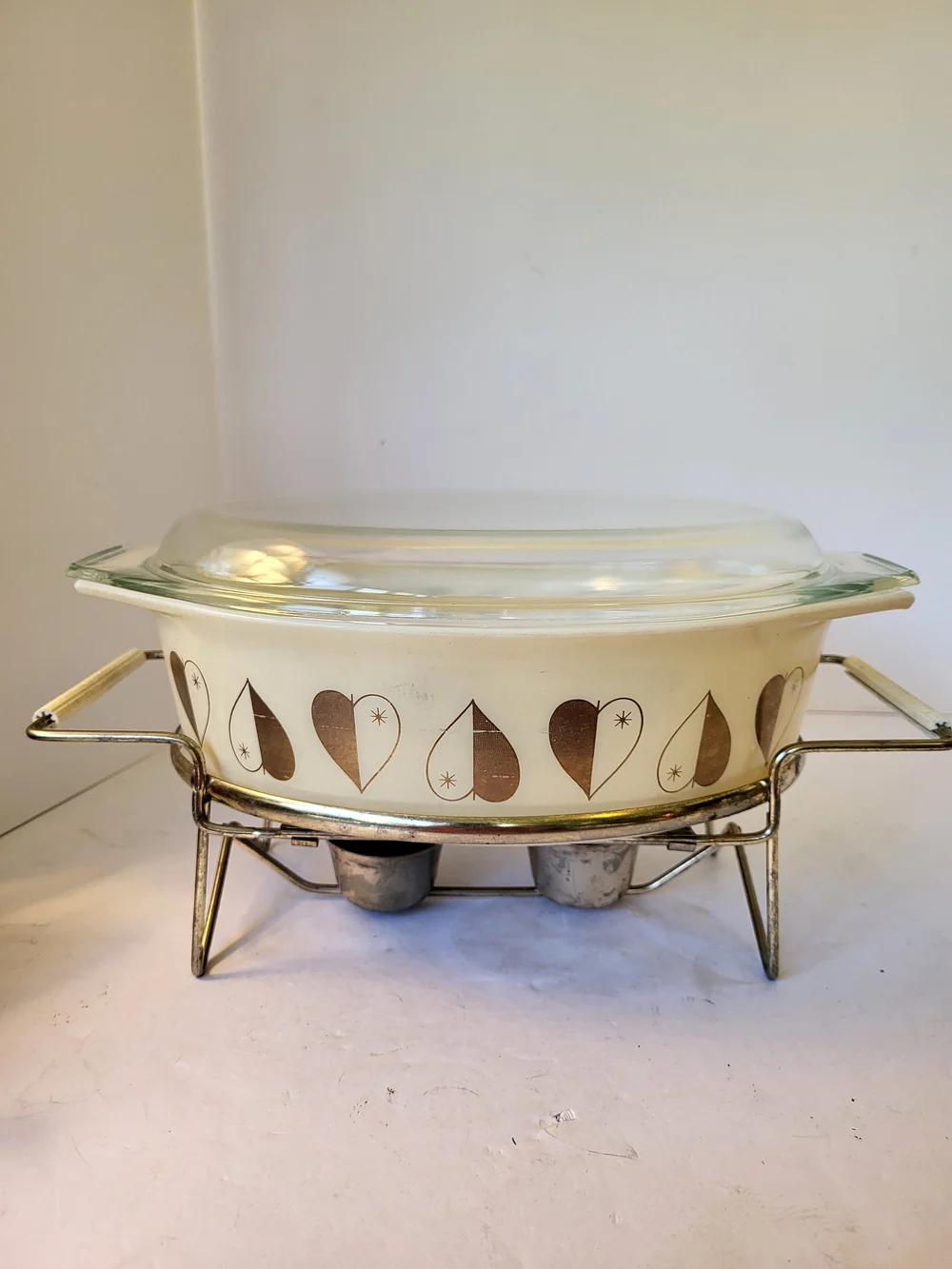 Vintage PYREX Golden Hearts Chafing Casserole W/ Lid Limited Edition